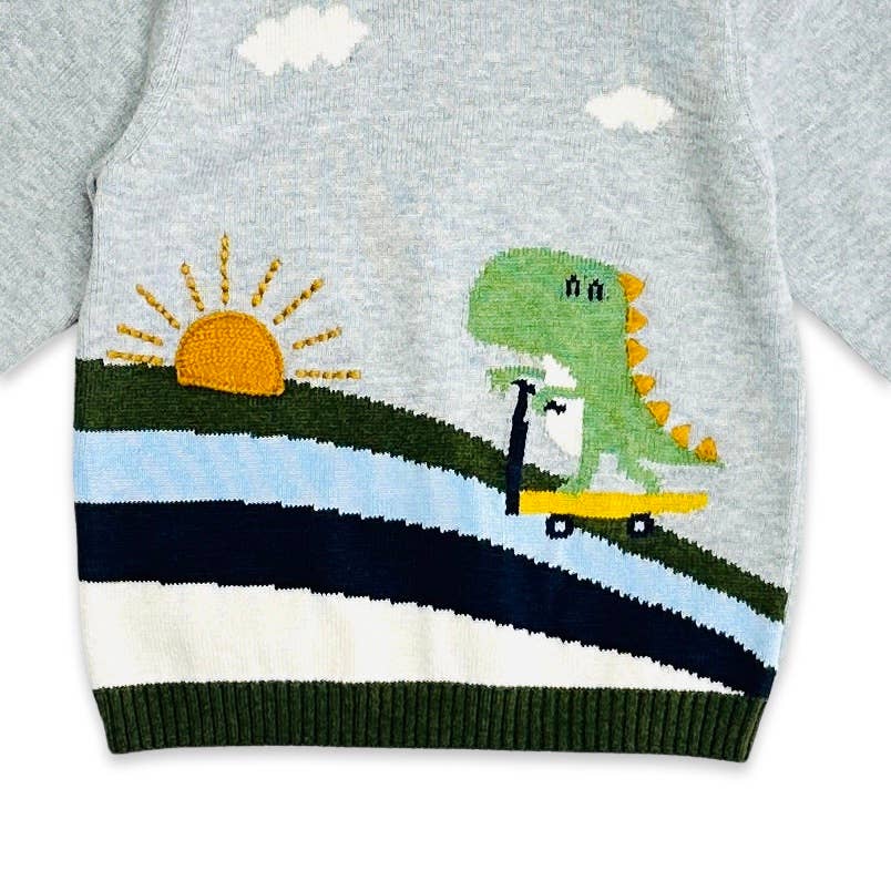 Dino Skater Rainbow Jacquard Knit Baby Pullover (Organic)