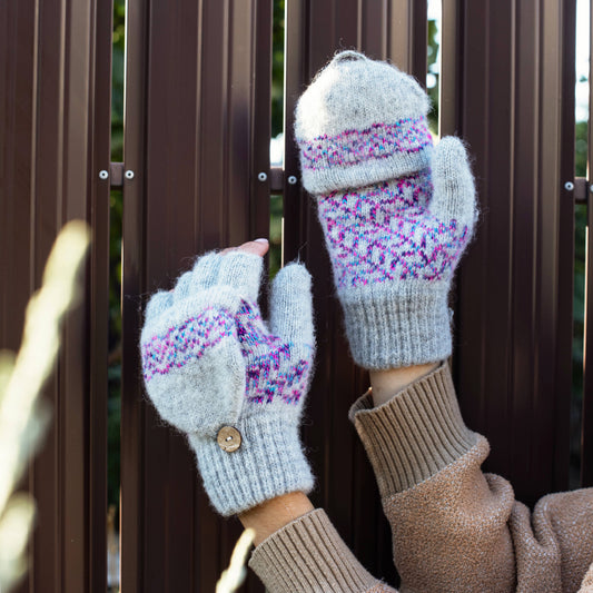 WK Cherry Blossom Merino Wool Mitten Gloves