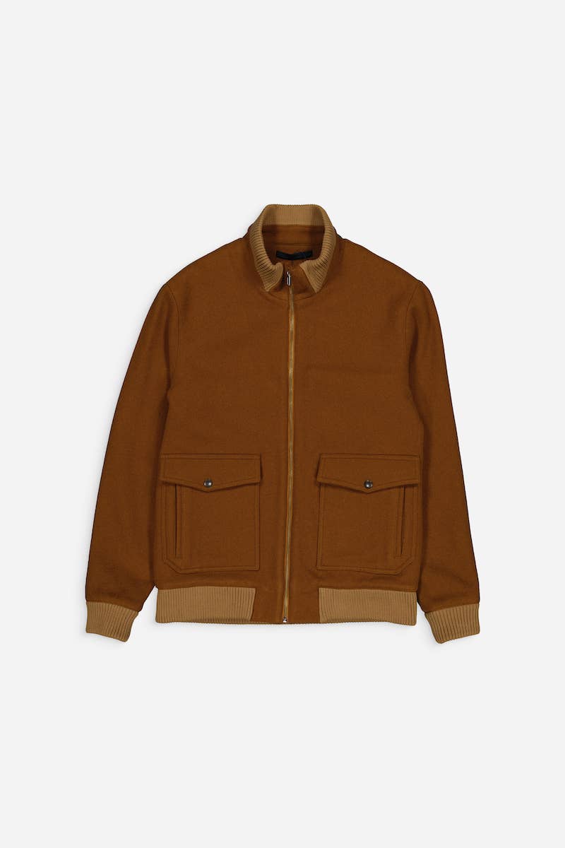 Camel 100% Wool Aviator Jacket