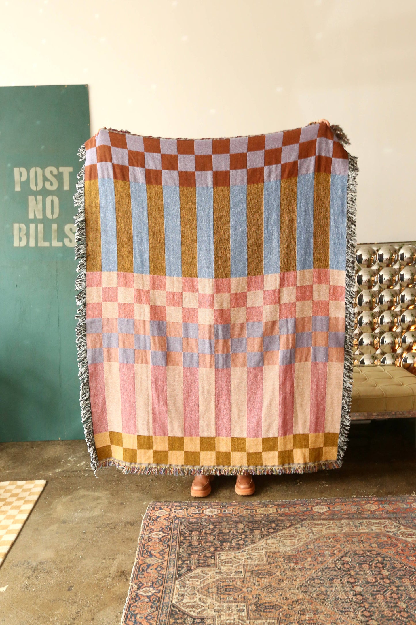 Checkered Stripe Tapestry Blanket