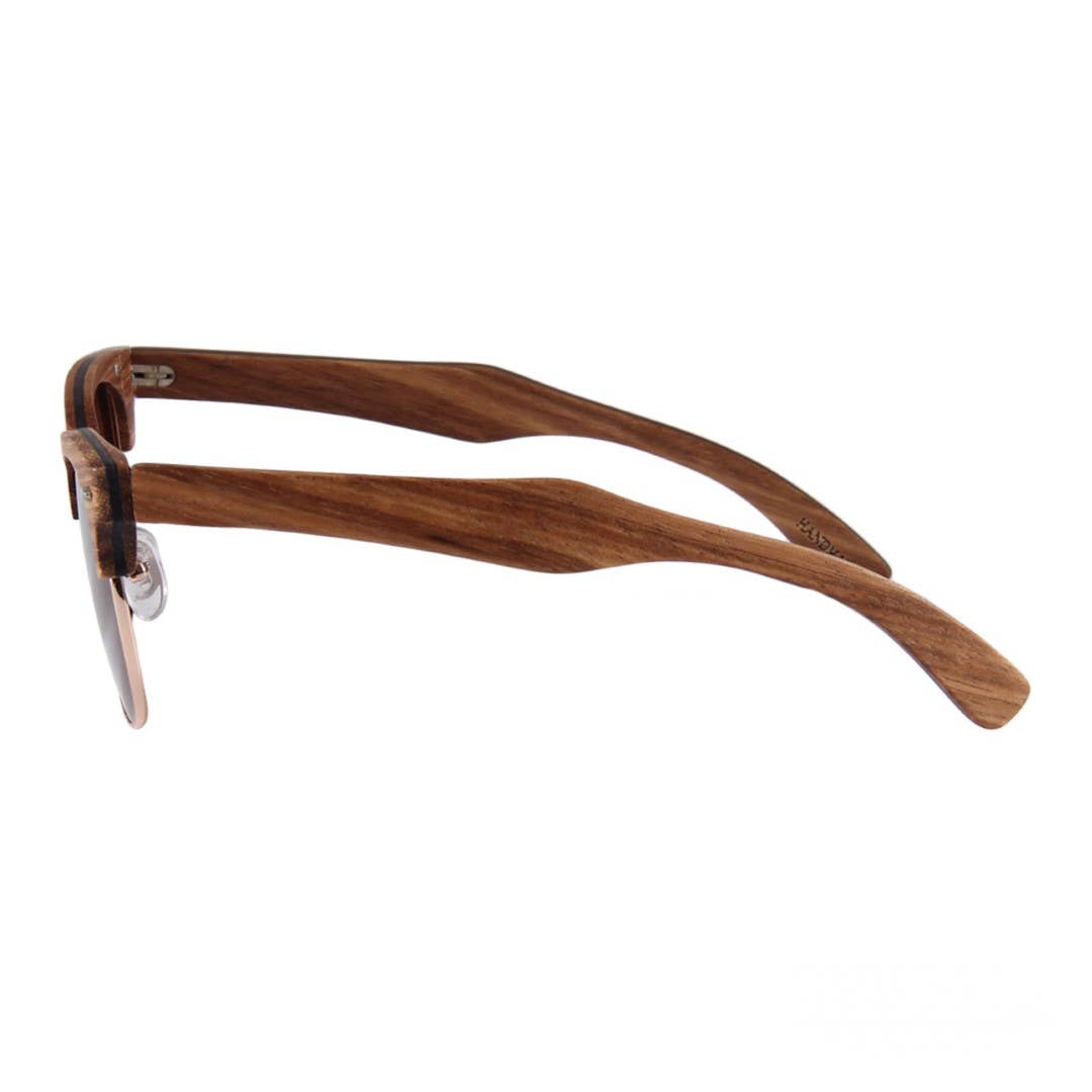 Real Zebra 1/2 Wood Browline Style RetroShade Sunglasses by WUDN