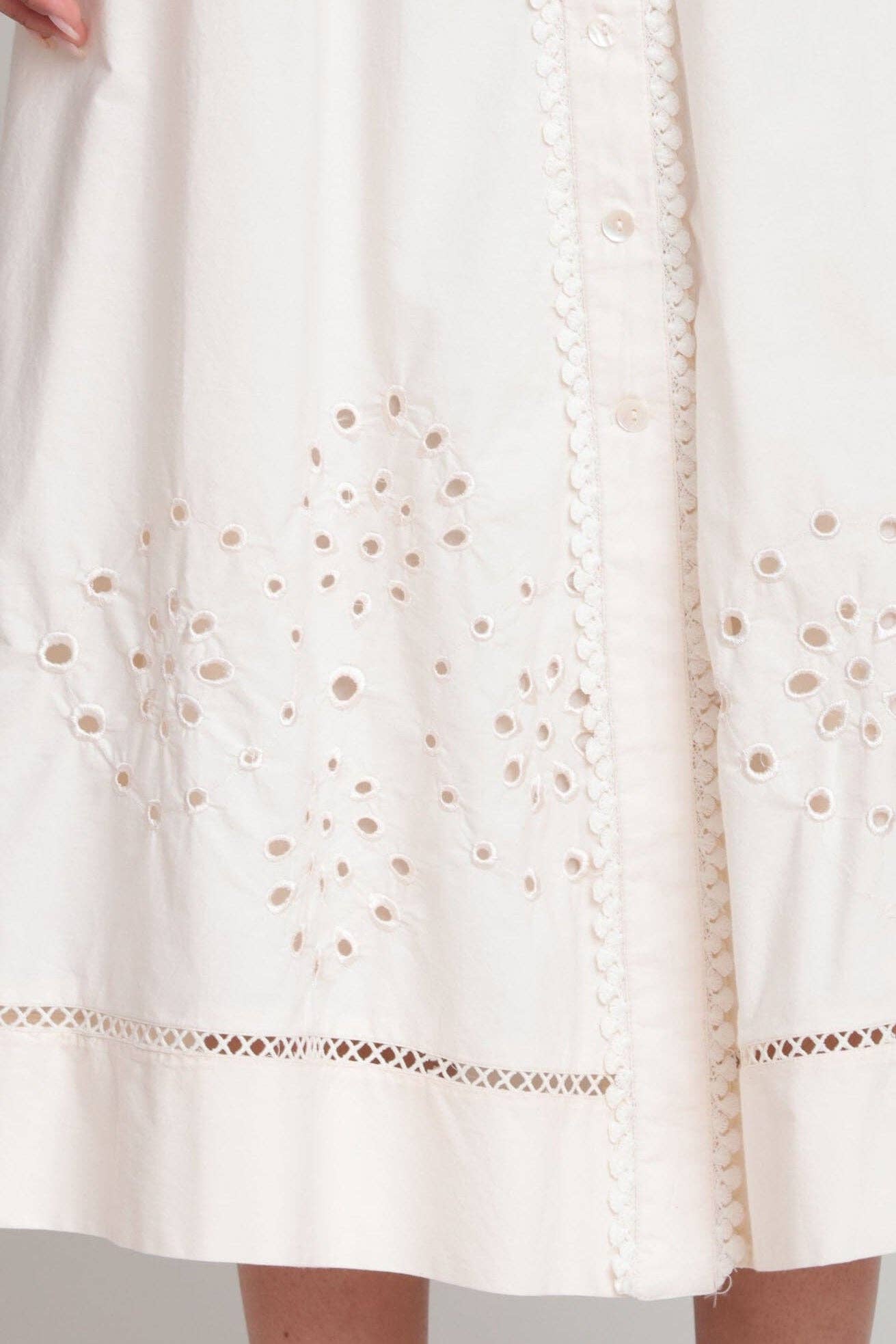 Cotton Embroidered Button Front Midi Skirt