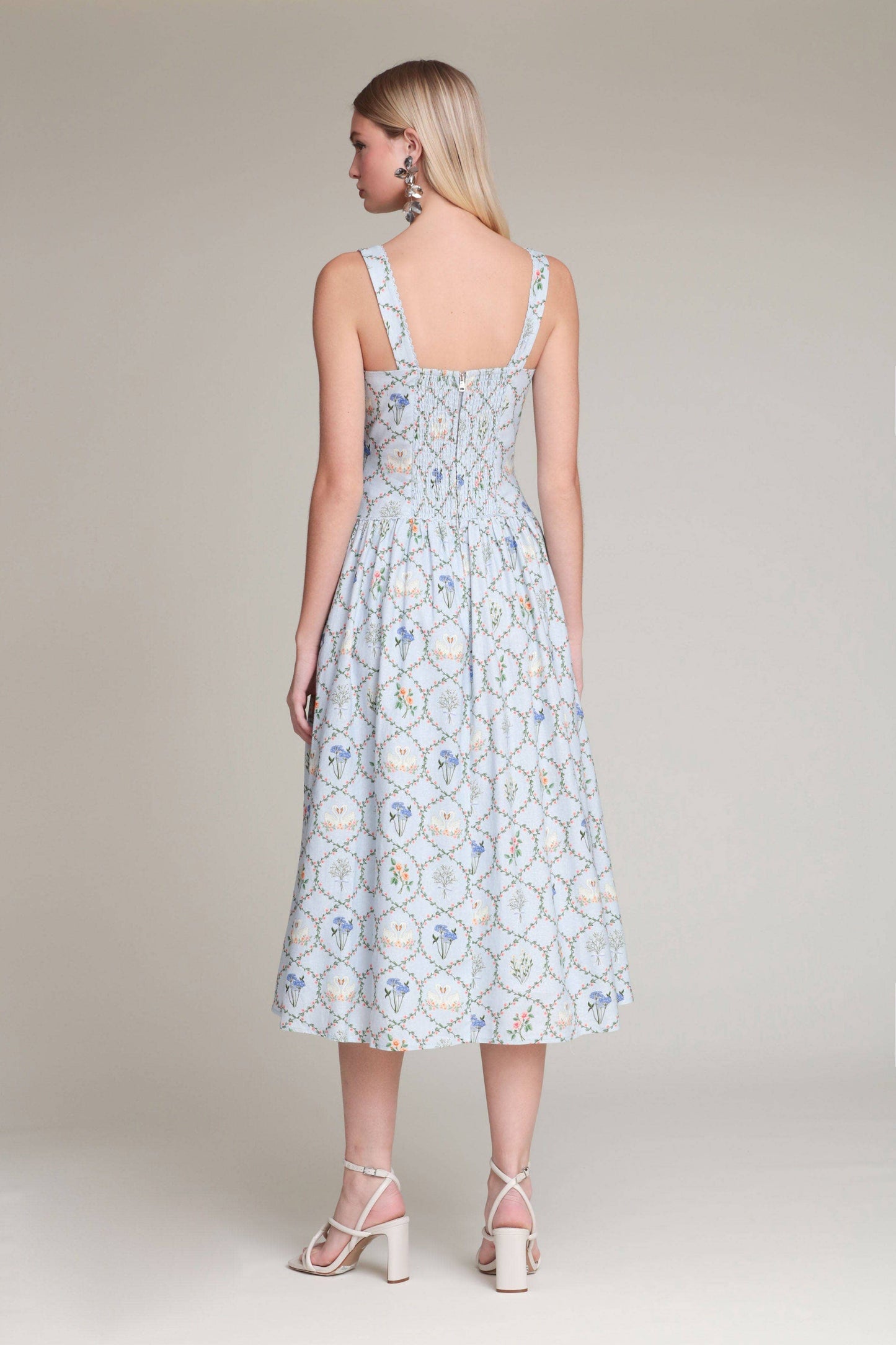 Floral Lattice Linen Blend Midi Dress