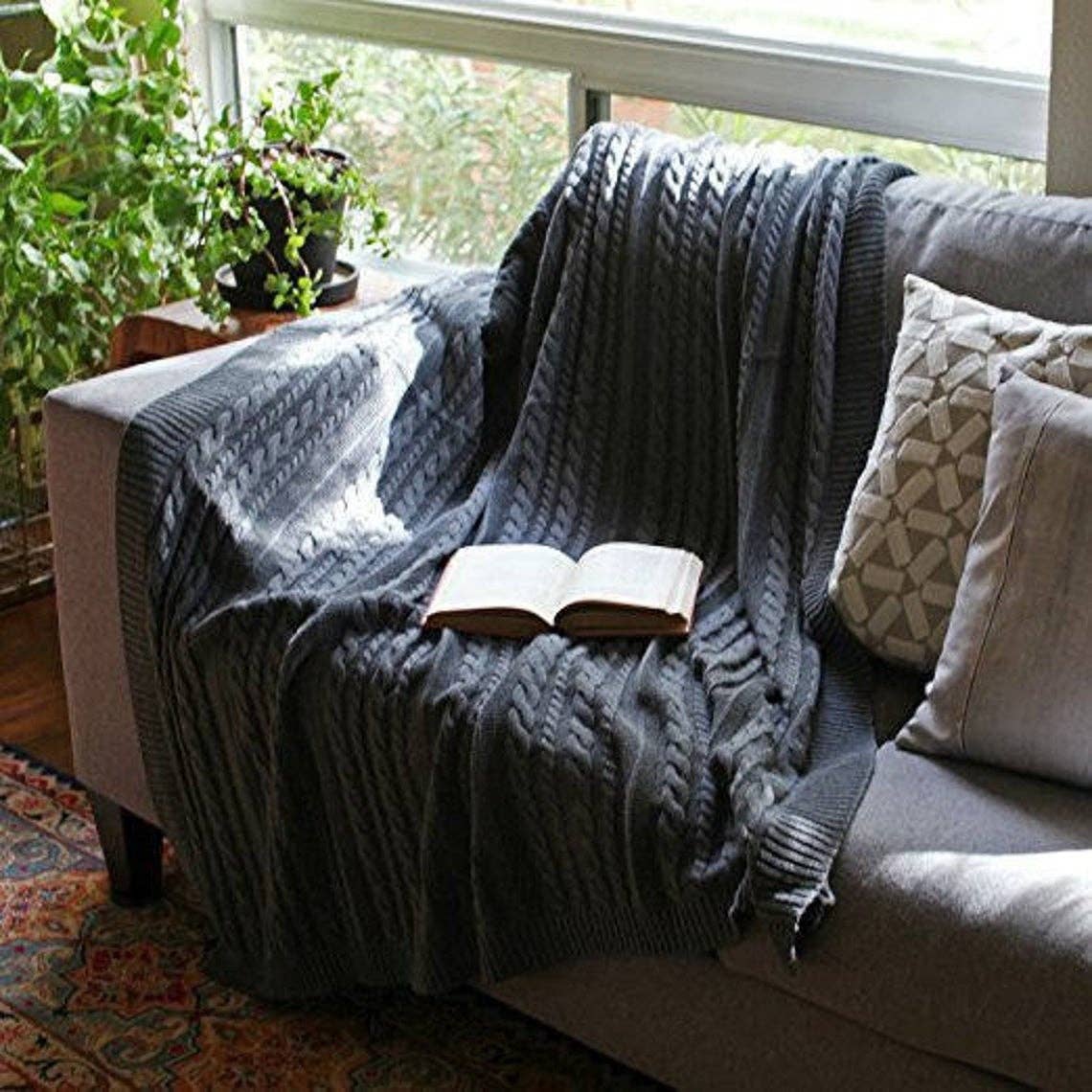 Cable Knit Home Throw Adult Blanket (100% Organic Cotton)