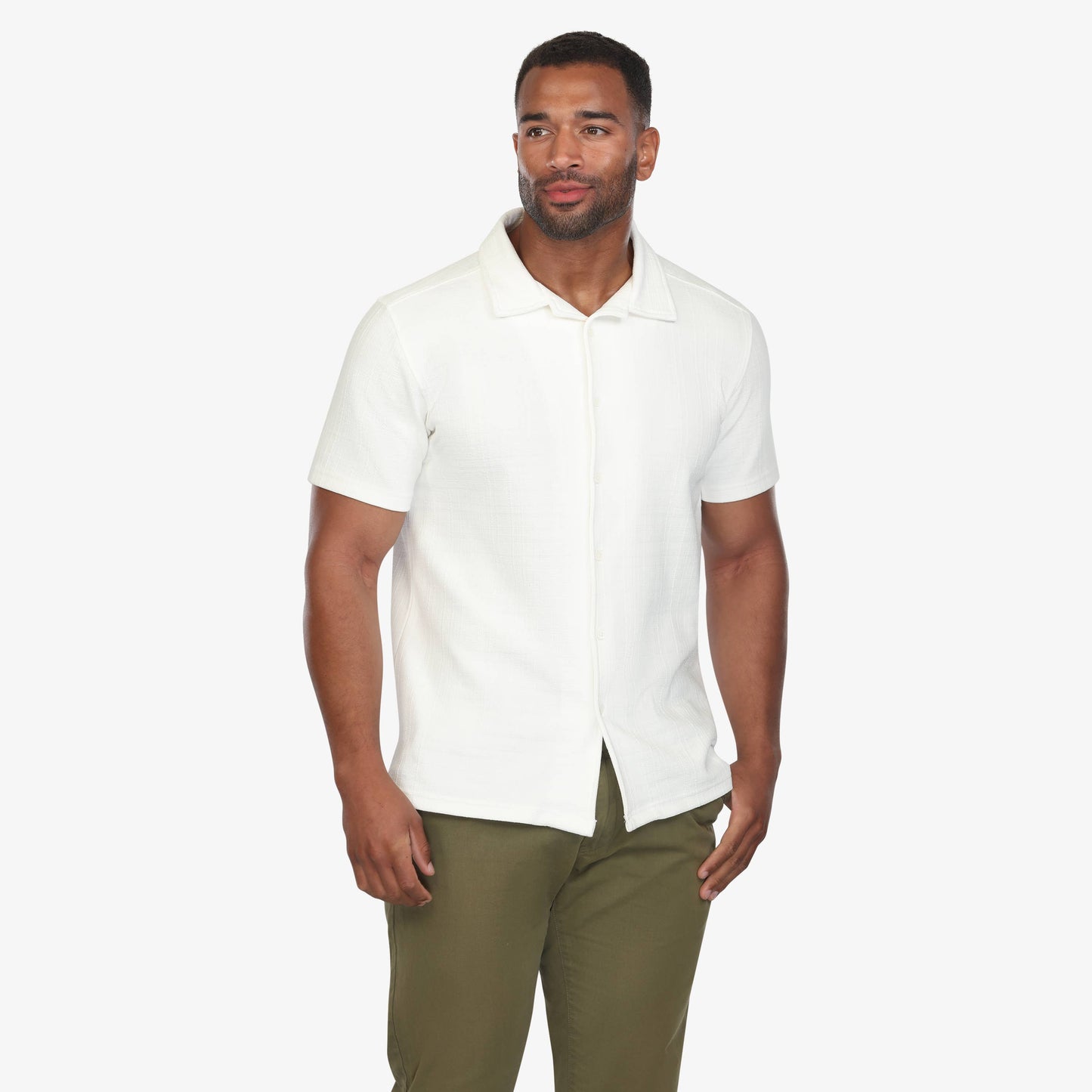 White Knitted Cuban Collar Shirt