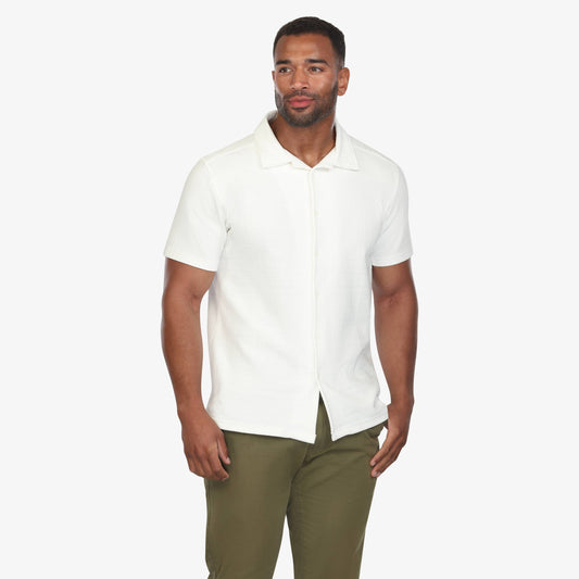 White Knitted Cuban Collar Shirt