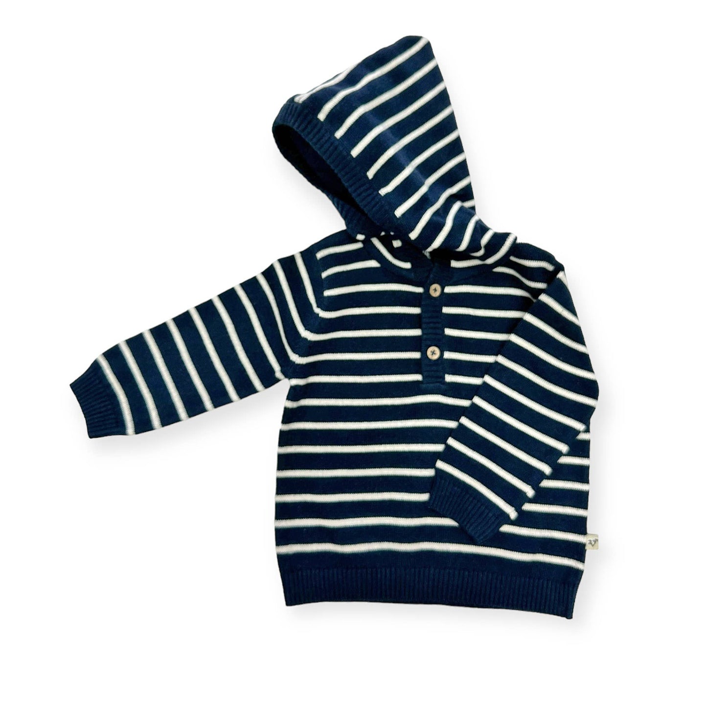 Stripe Hooded Baby Knit Pullover (Organic Cotton) - 2 Colors