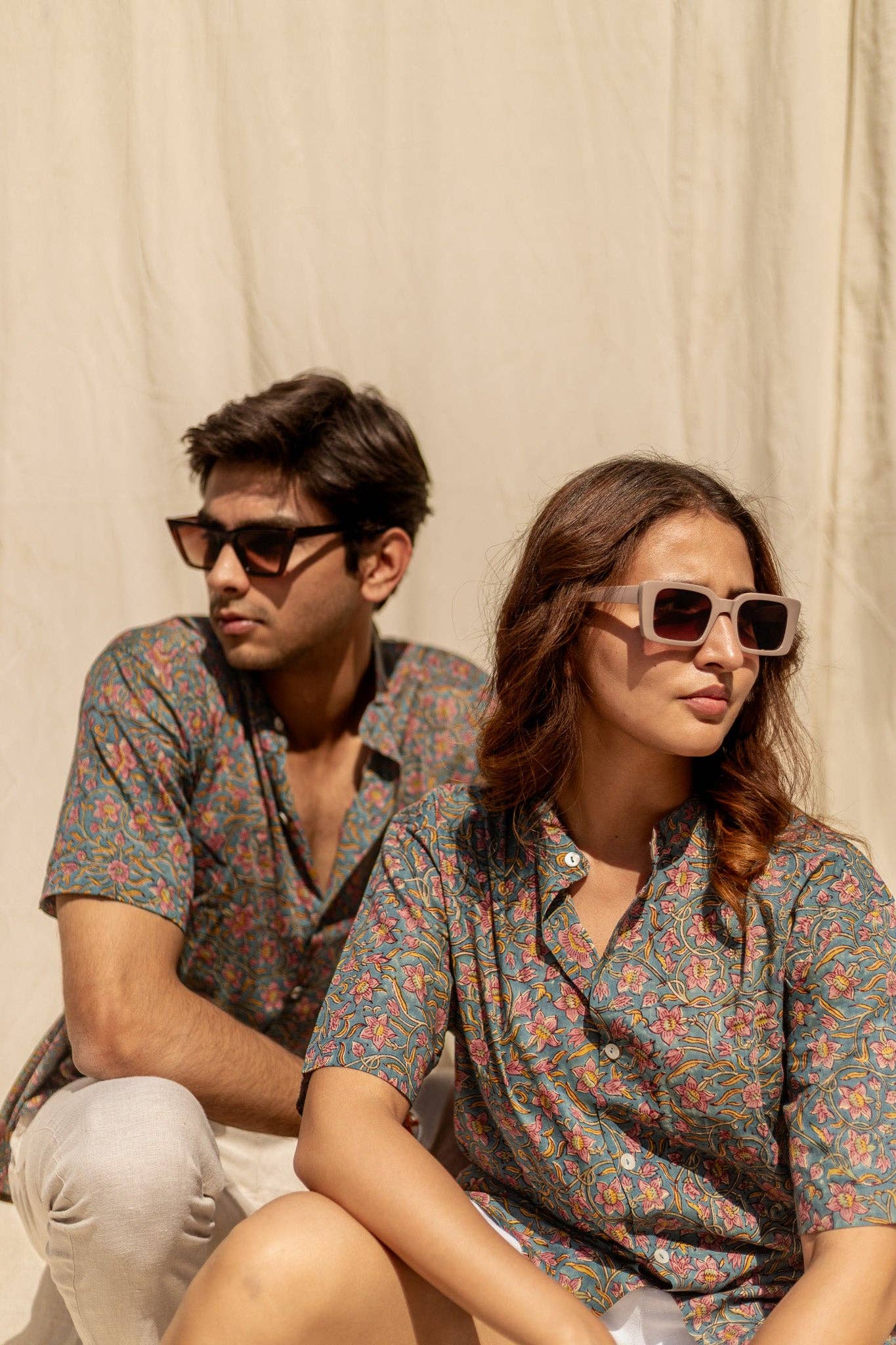 Carnations Handblock Printed Cotton Shirt