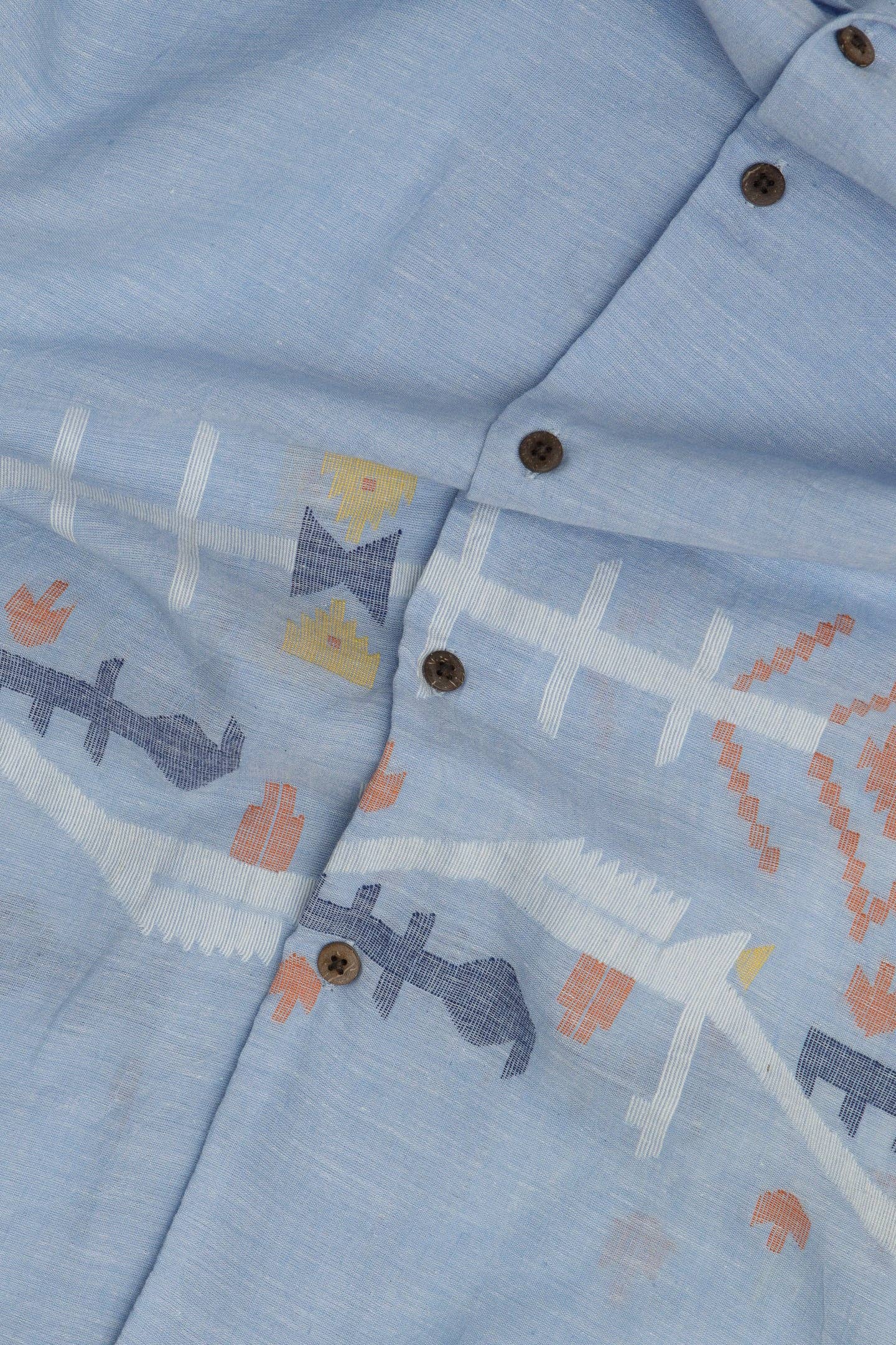 Jamdani Light Blue Hand-Woven Organic Shirt