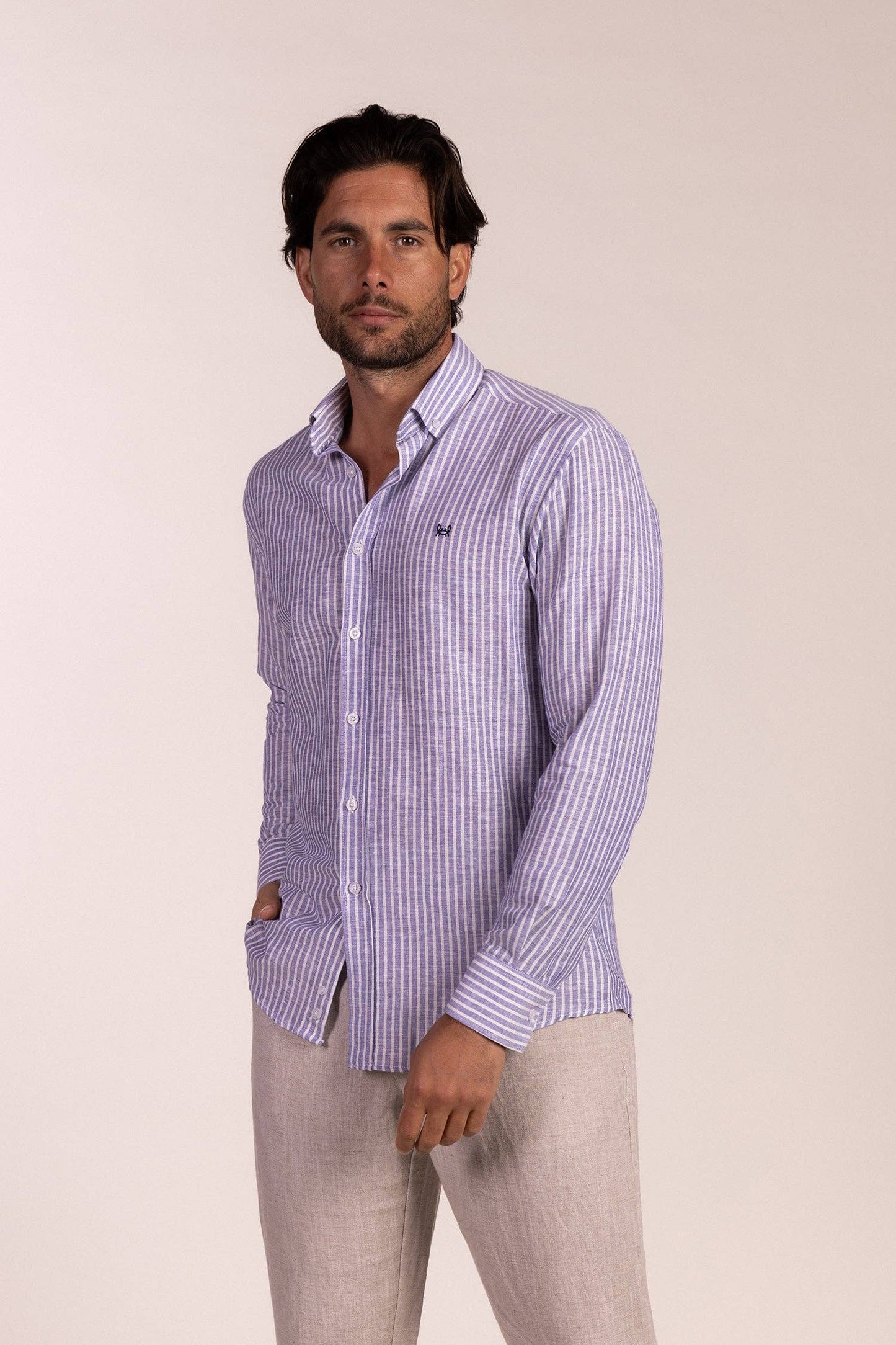 Navy-Striped Linen Shirt | Ubrique