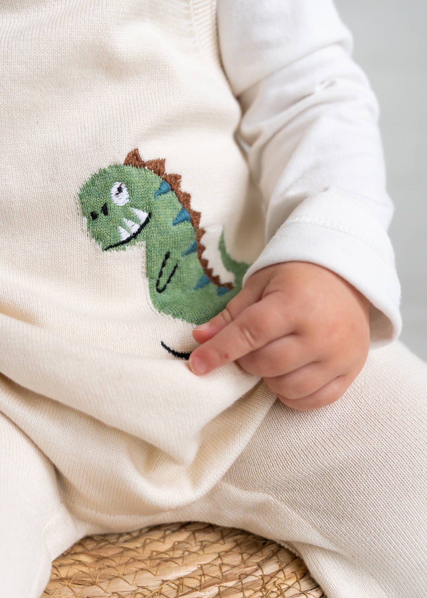 Dino Jacquard Knit Baby Overall Set (Organic Cotton)
