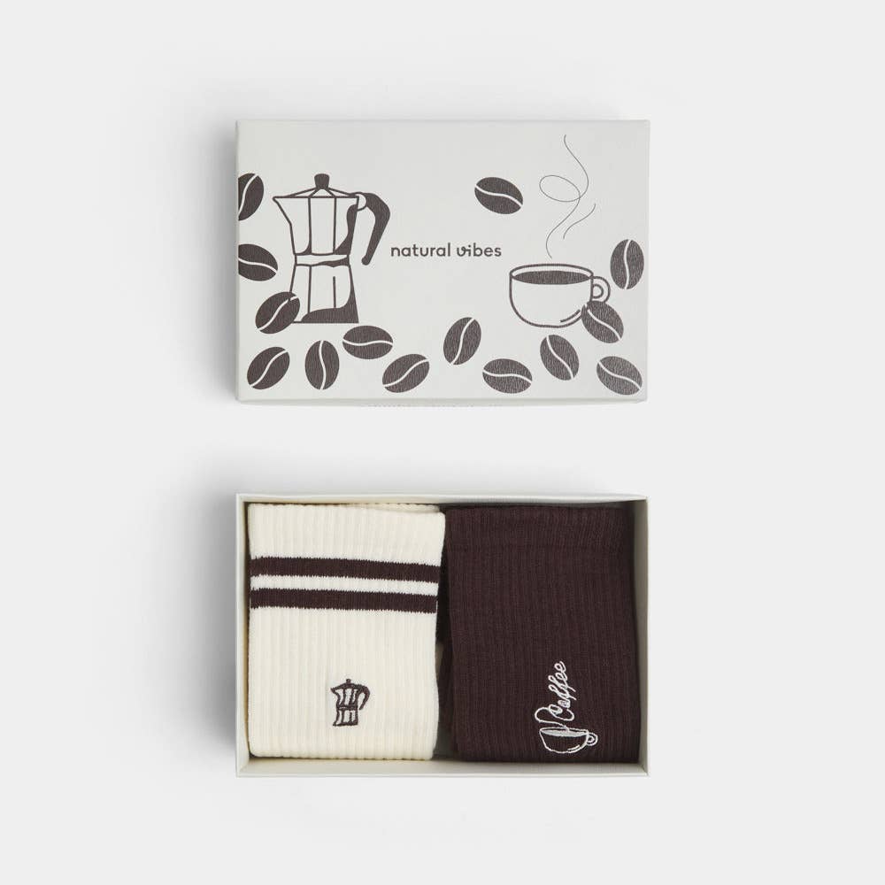 2-Pack Coffee - Organic crew socks with embroidery