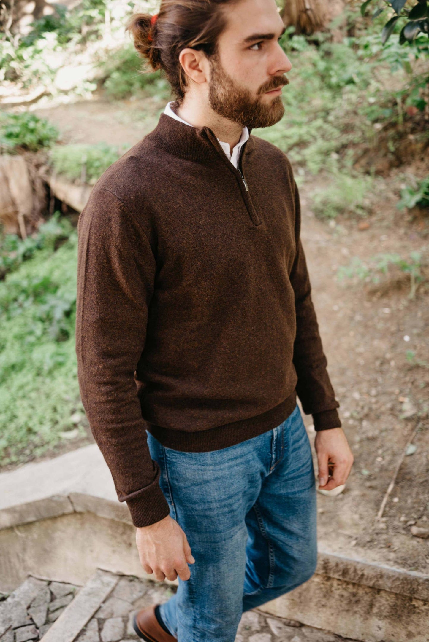 Zip Mock Neck Sweater - Brown