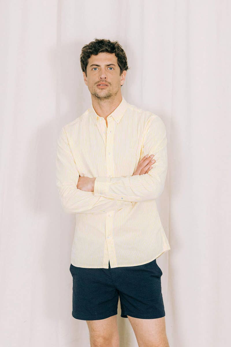 Yellow Striped Seersucker Shirt