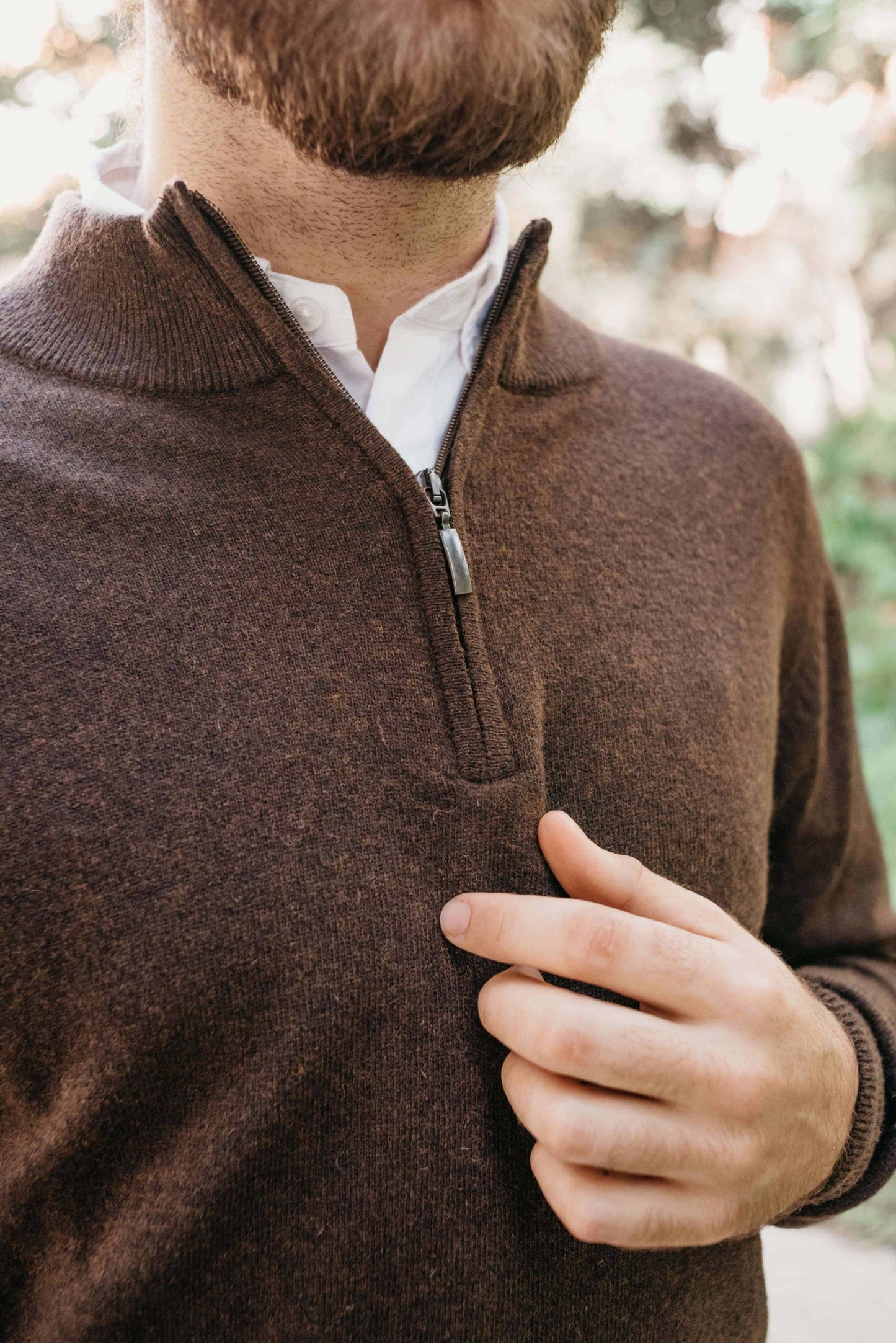 Zip Mock Neck Sweater - Brown