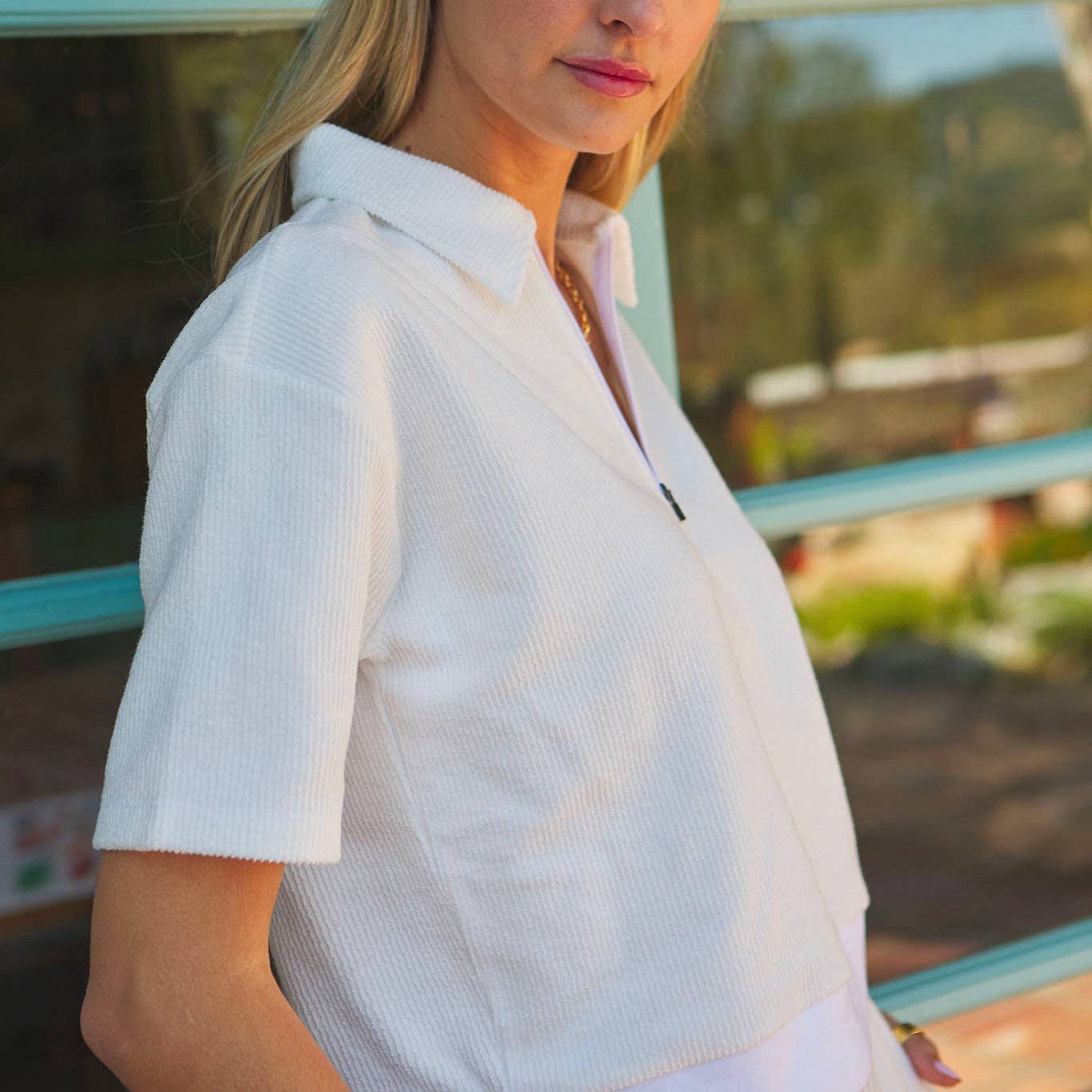 Corded Terry Polo - White