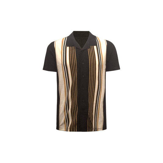 Stripe Cuban Collar Pique Shirt