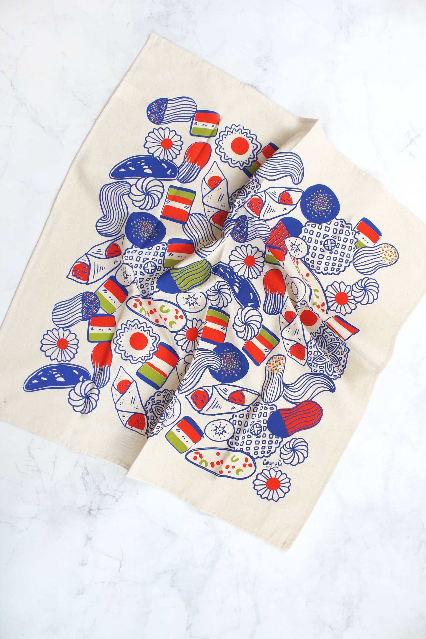 Italian Holiday Cookies Screen Printed Tea Towel 