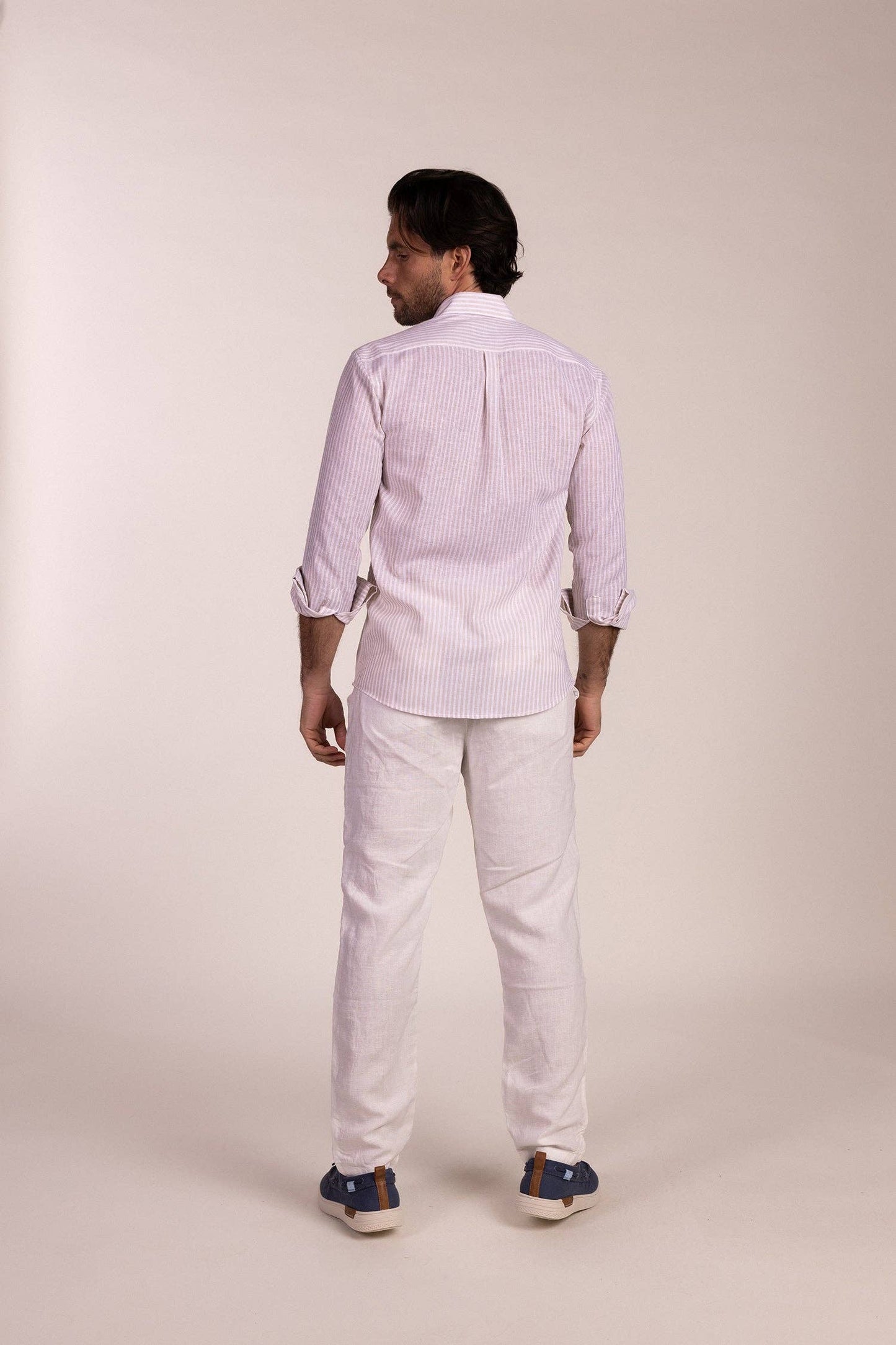 Beige Striped Linen Shirt | Ubrique