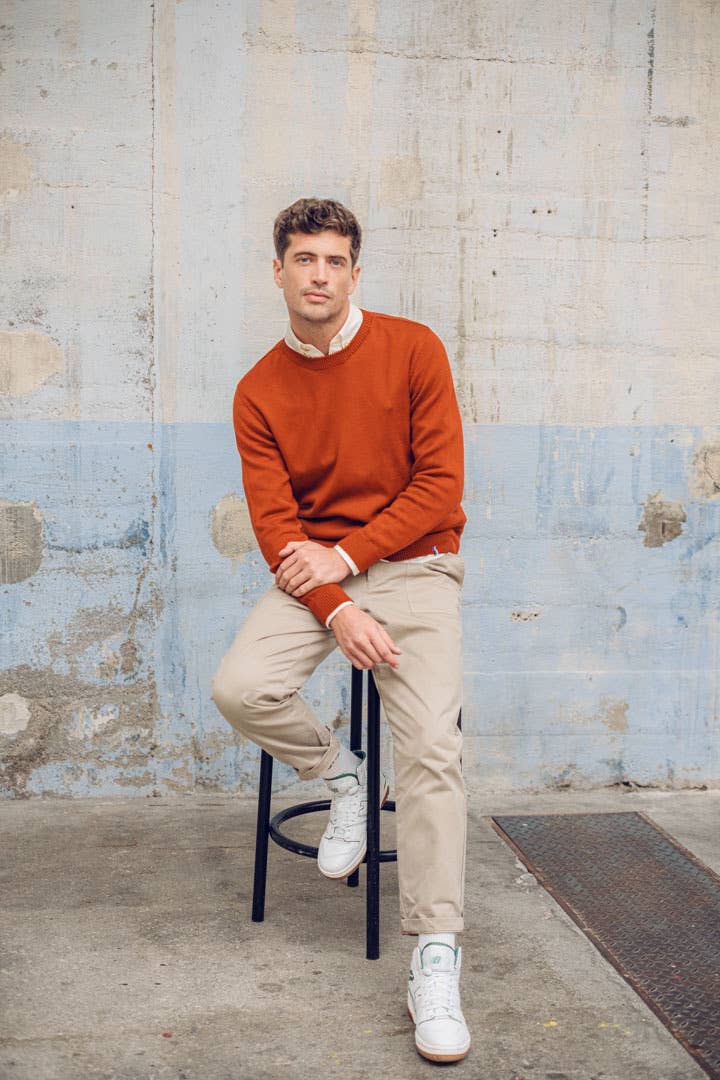 3D Knitted Sweater Made in France 100% Brick Merino Wool
