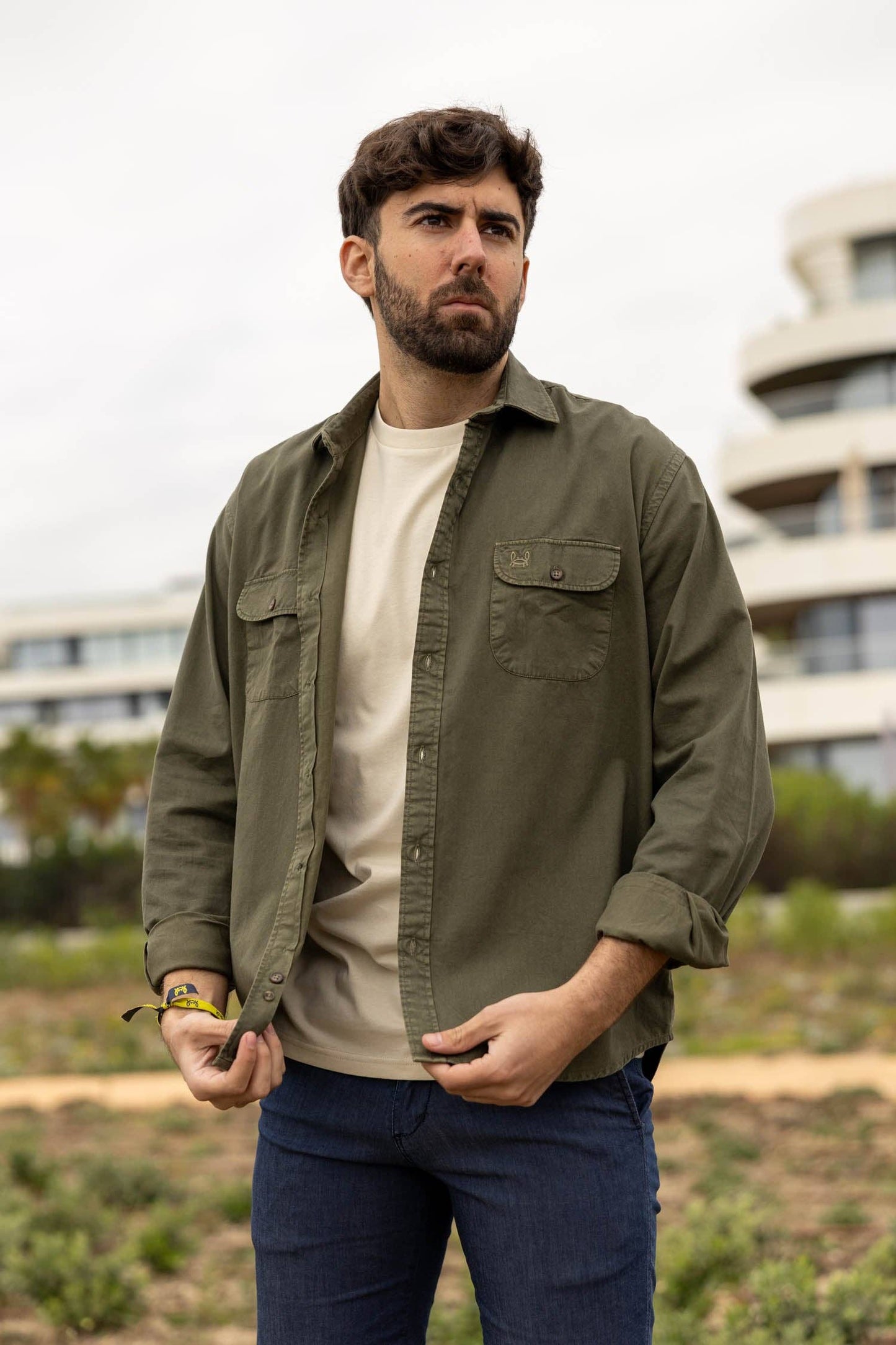Khaki Washed Cotton Overshirt