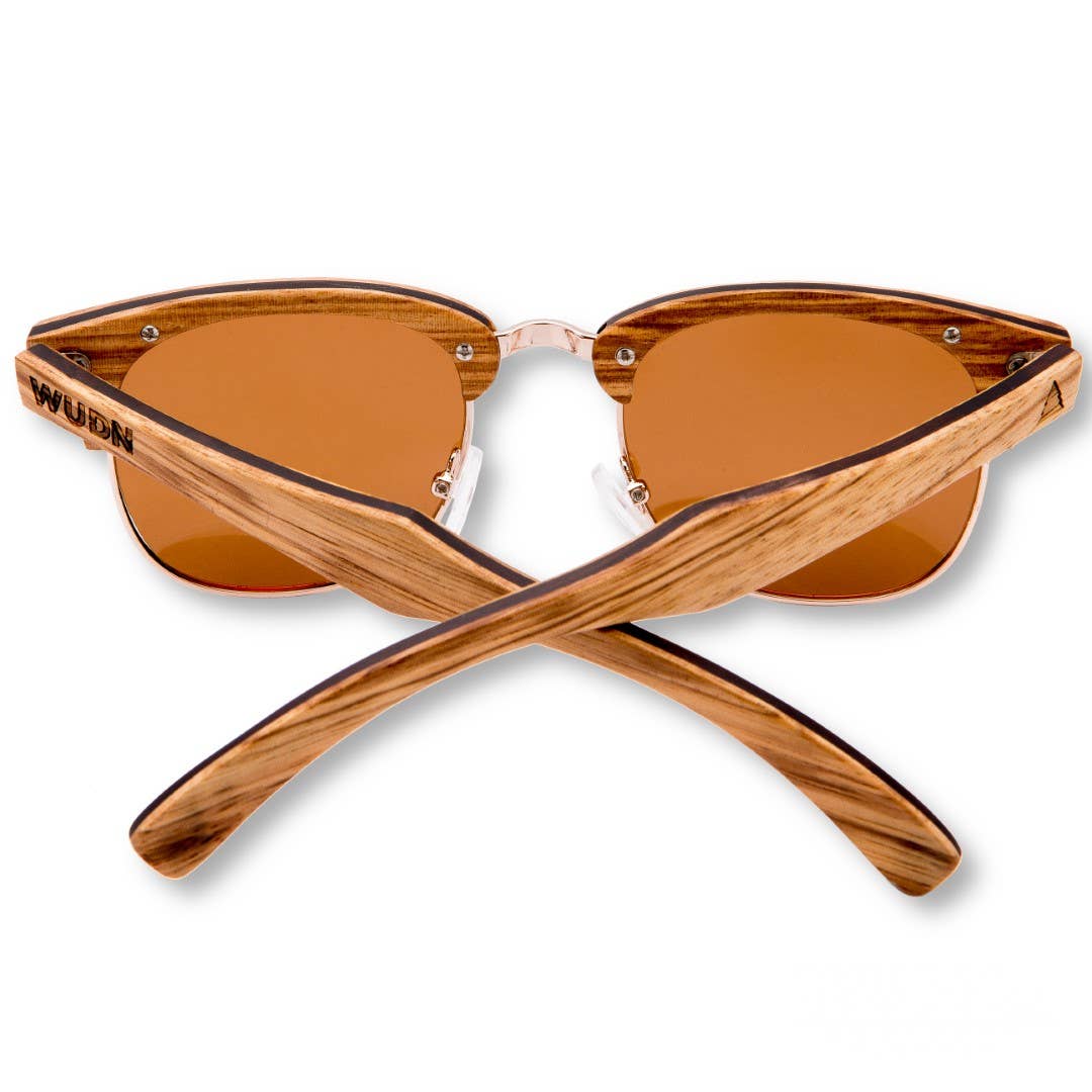 Real Zebra 1/2 Wood Browline Style RetroShade Sunglasses by WUDN