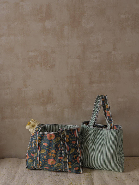 Amla Handblock Printed Reversible Cotton Quilted Tote Bag