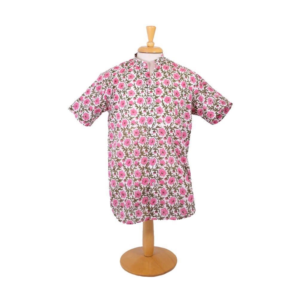 Men's Mandarin-Collar Button Down Shirt in Floral Print