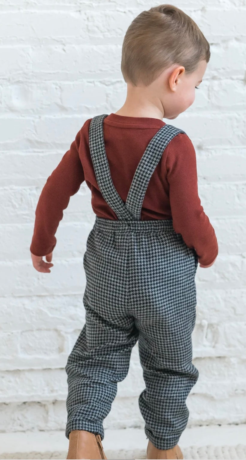 Hank Flannel Pant With Suspenders - Houndstooth