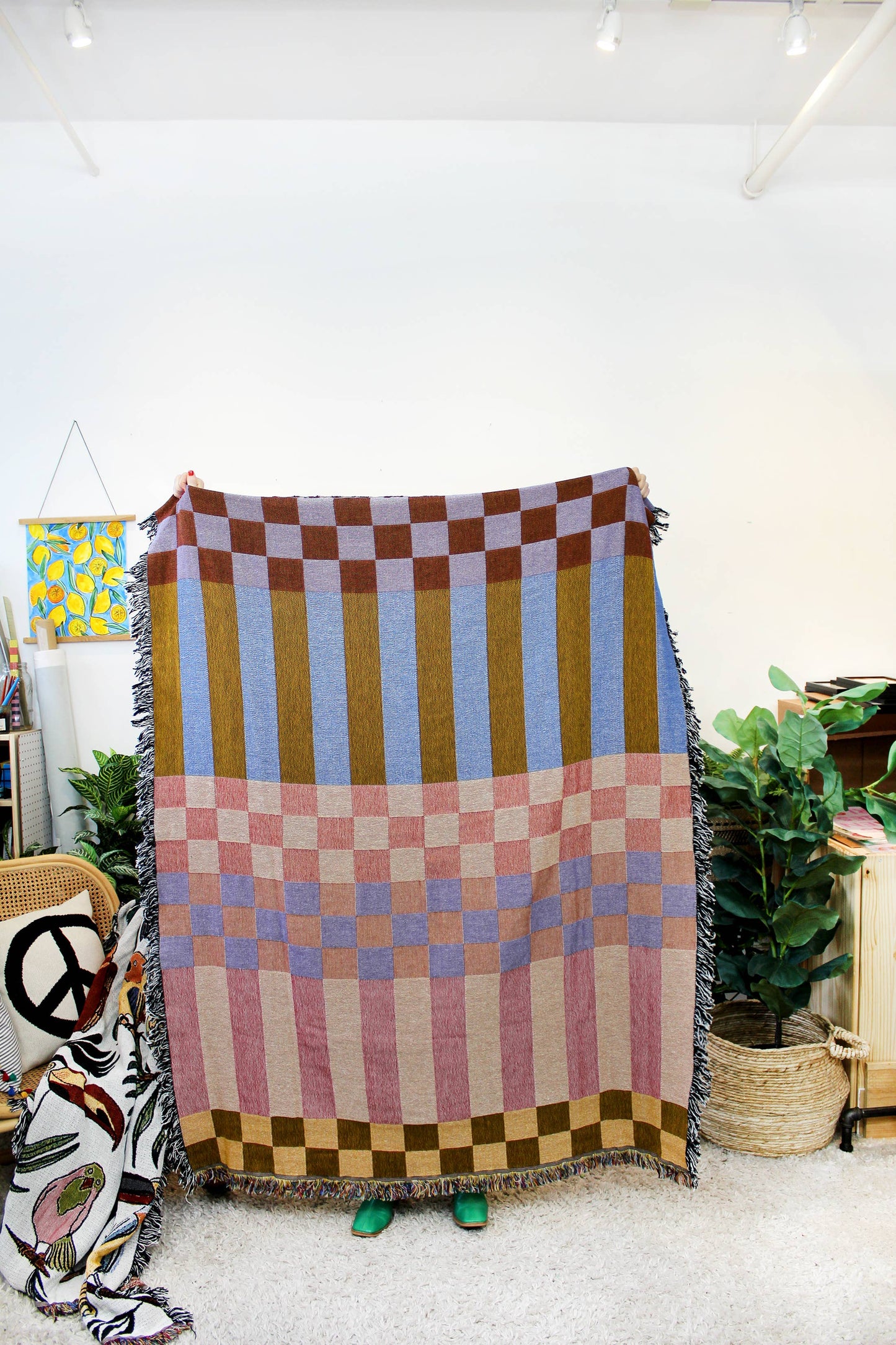 Checkered Stripe Tapestry Blanket