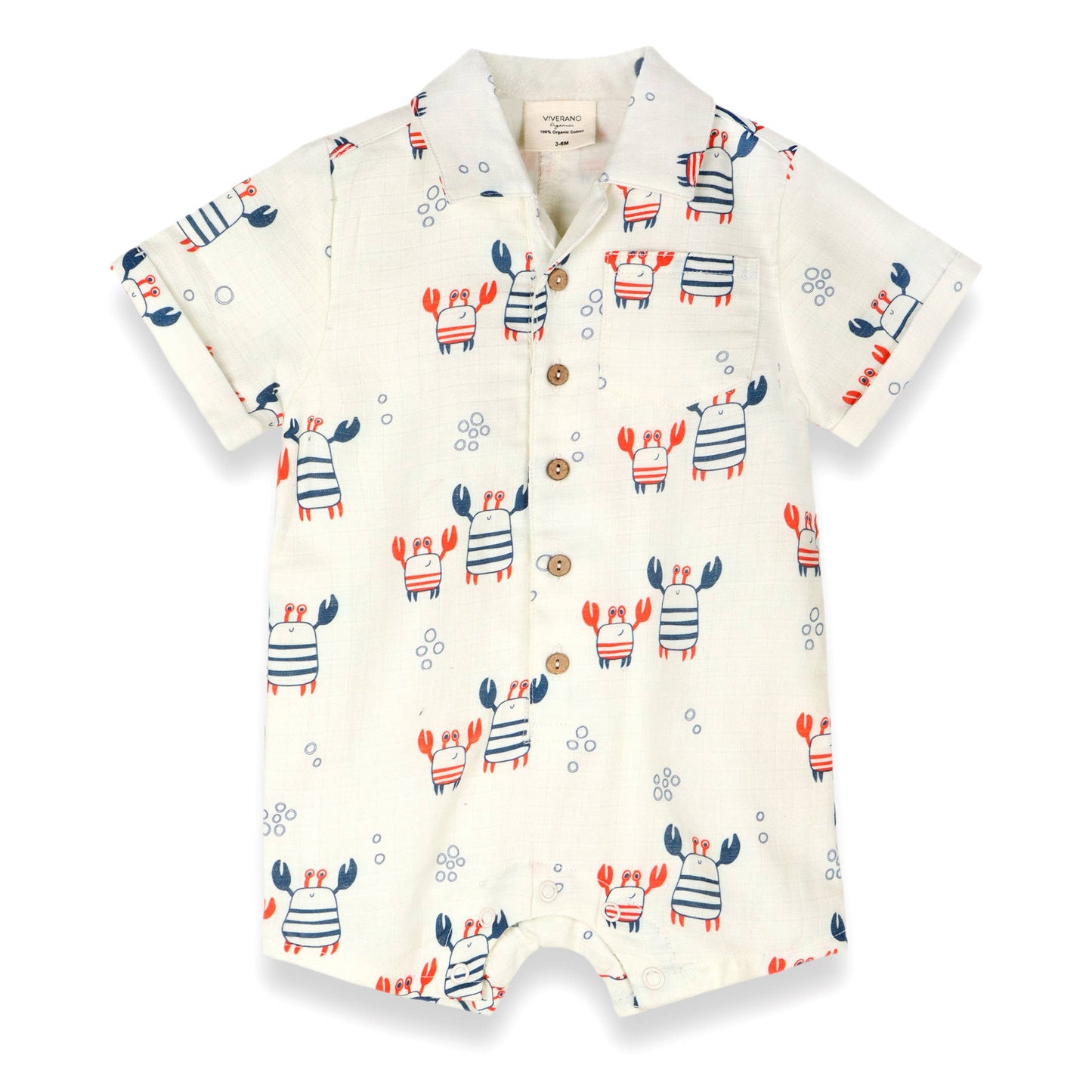Nautical Crab Button Baby Romper (Organic Muslin)