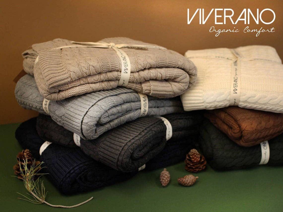 Cable Knit Home Throw Adult Blanket (100% Organic Cotton)