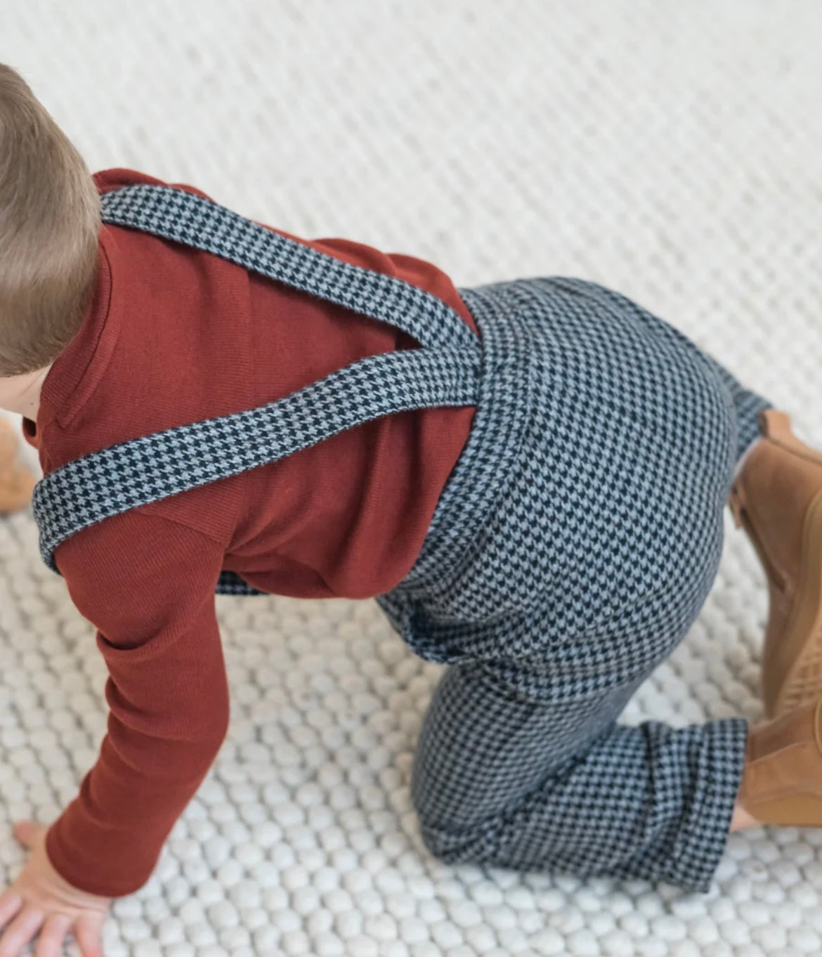 Hank Flannel Pant With Suspenders - Houndstooth
