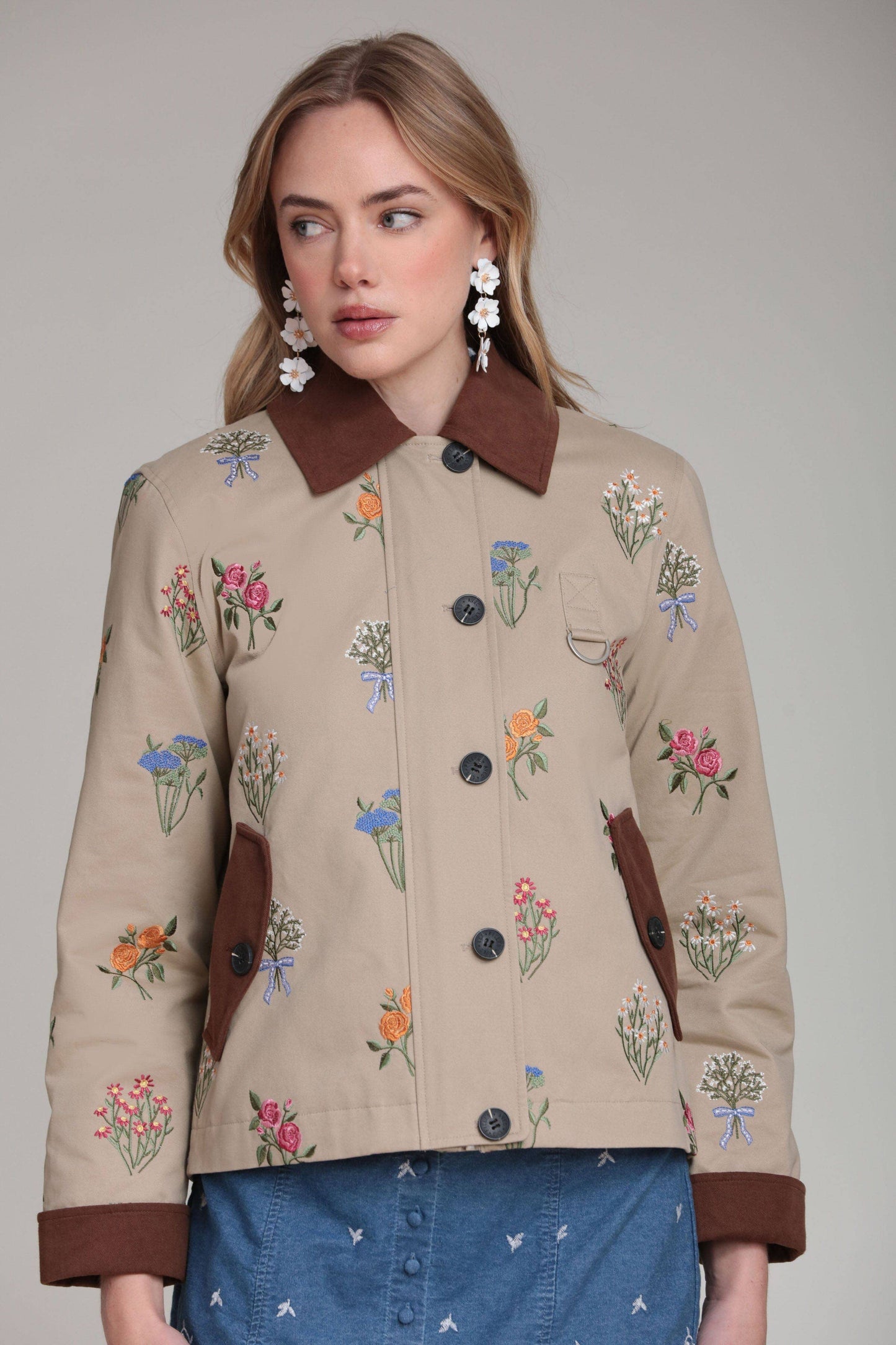 Floral Embroidered Cotton Utility Jacket