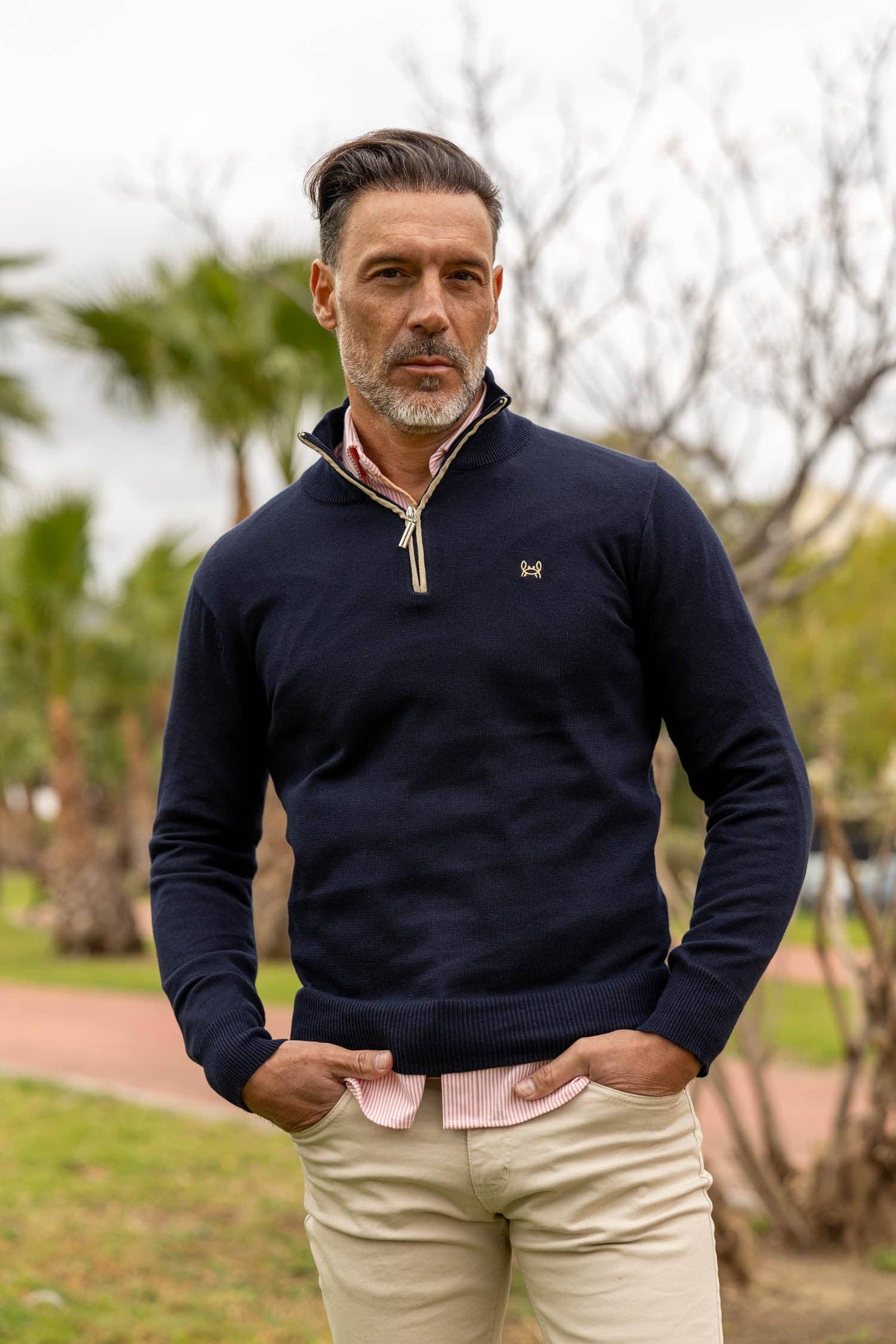 Navy half-zip sweater