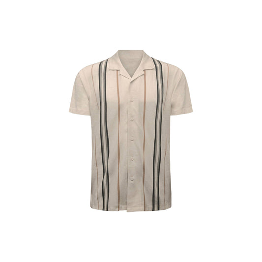 Stripe Cuban Collar Pique Polo Shirt