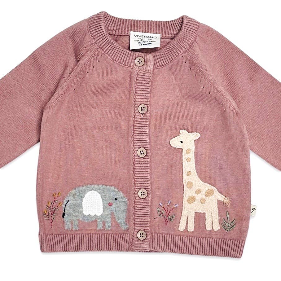Giraffe Elephant Baby Cardigan Sweater (Organic) - 2 Colors