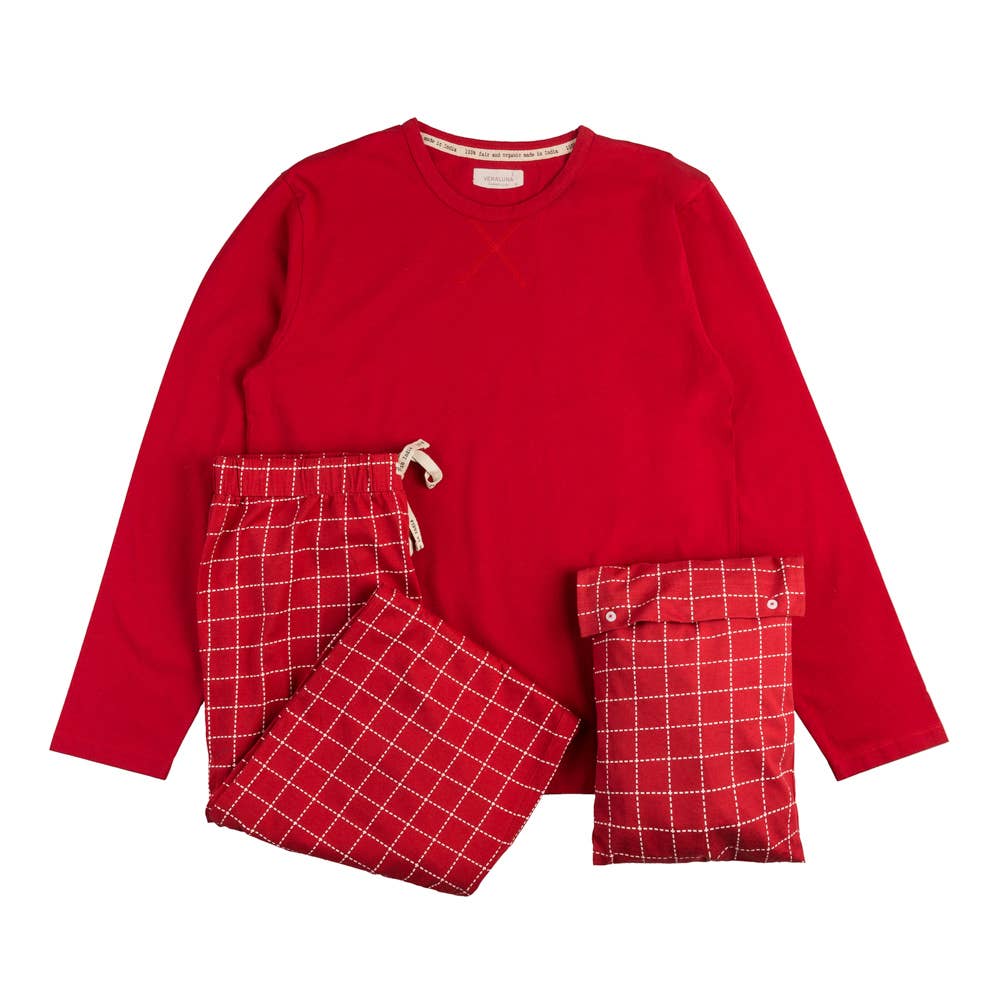 ORGANIC COTTON PAJAMA MAN IOTA CHECKS FAIR TRADE PRODUCT
