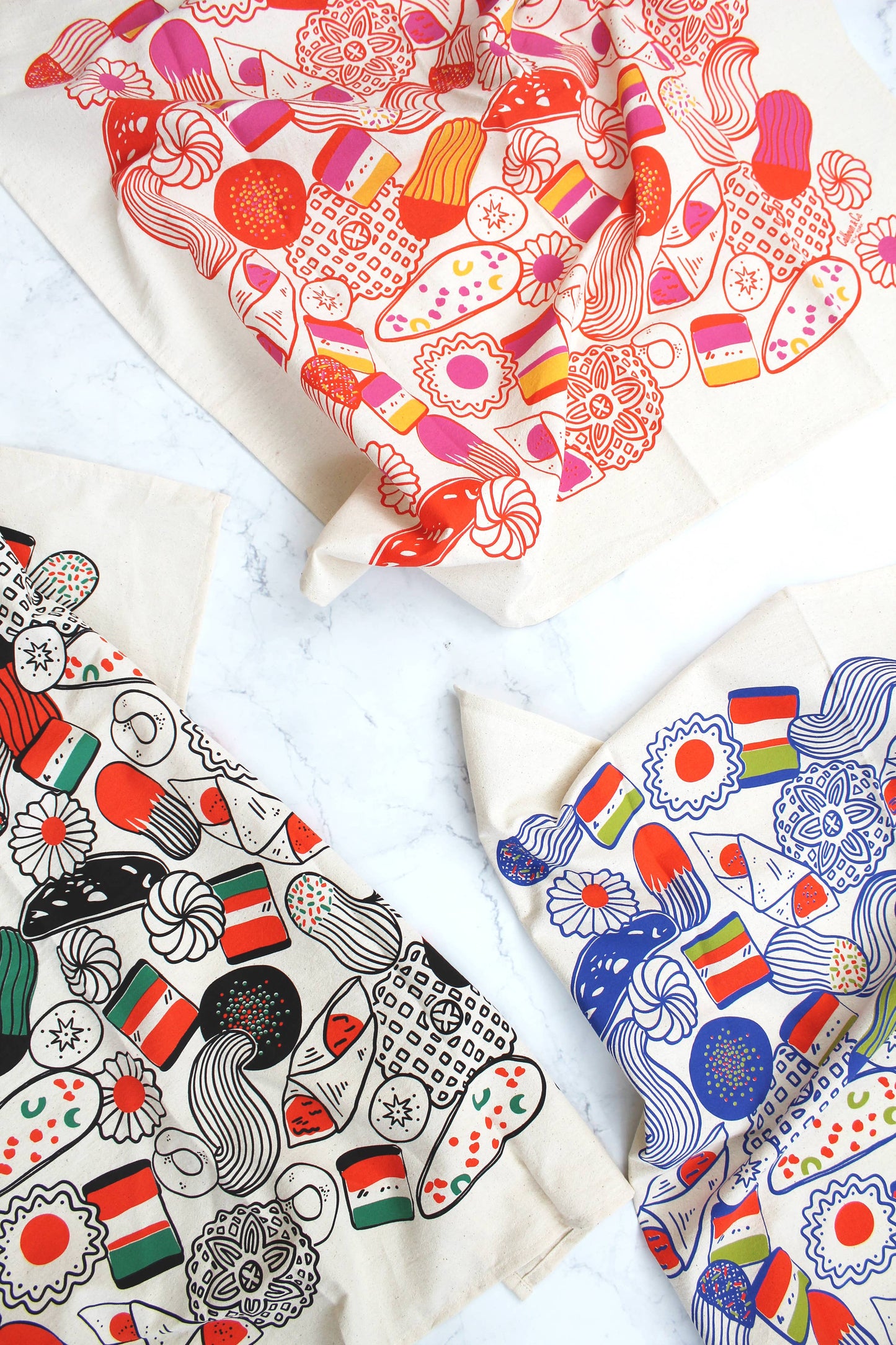 Italian Holiday Cookies Screen Printed Tea Towel 