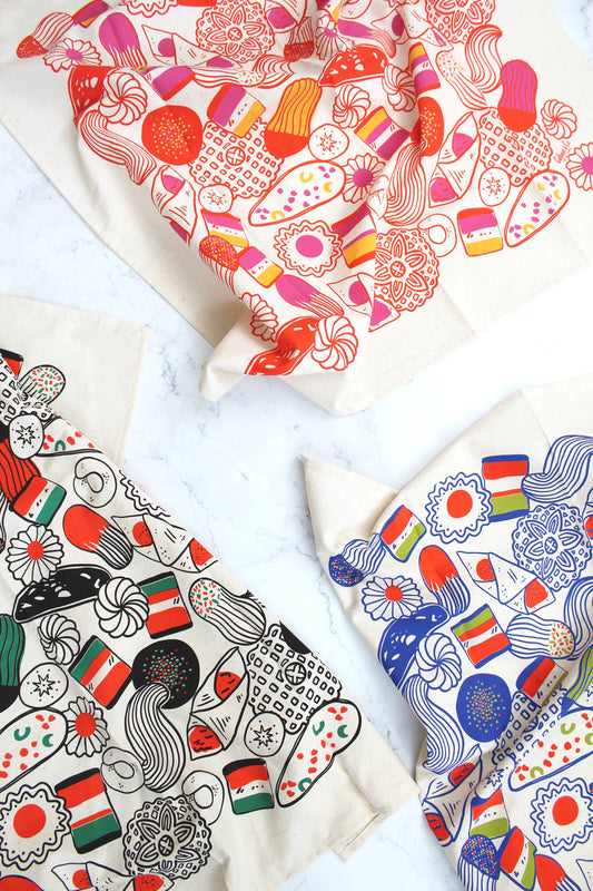 Italian Holiday Cookies Screen Printed Tea Towel 