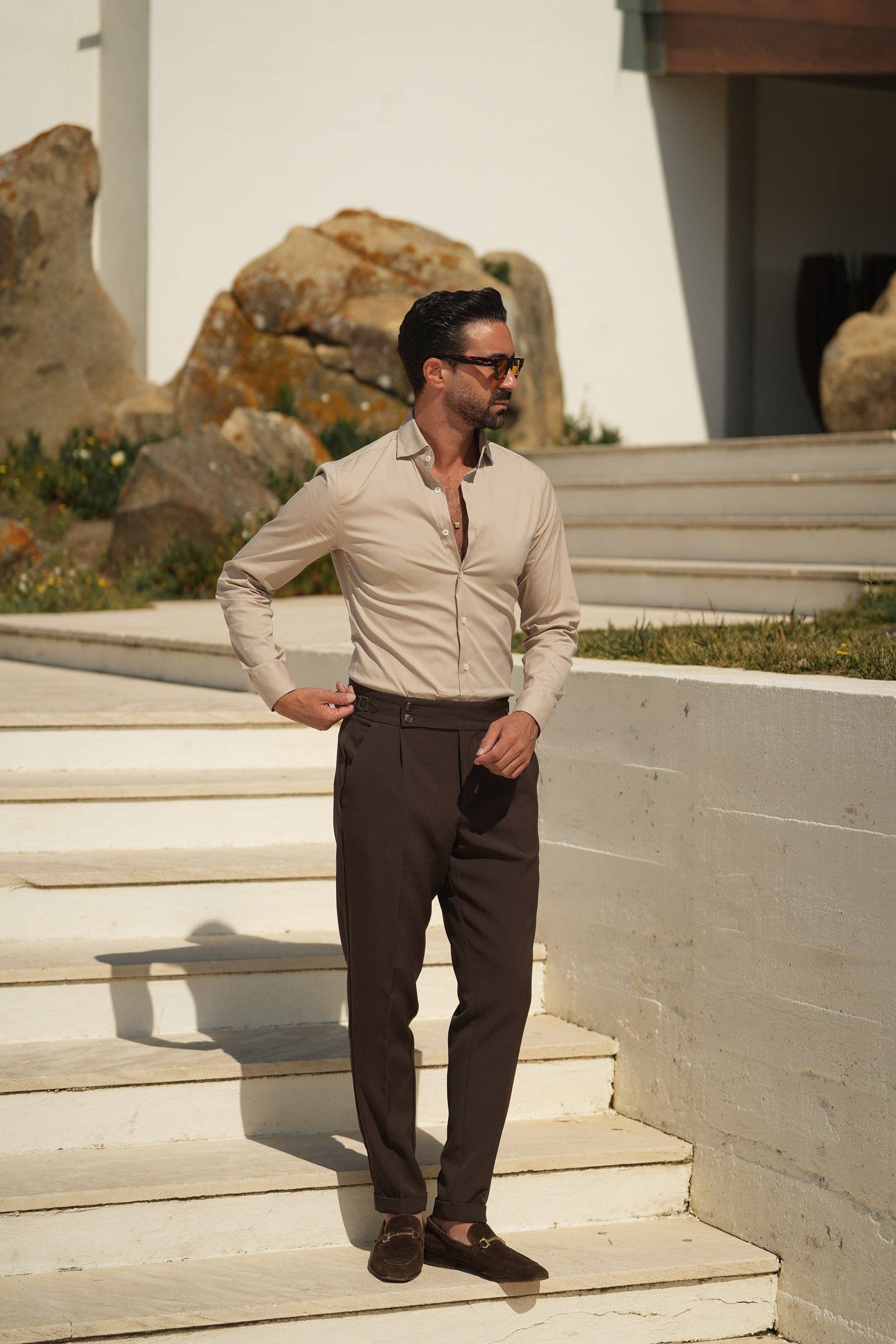 BEIGE SLIM FIT STRETCH SHIRT