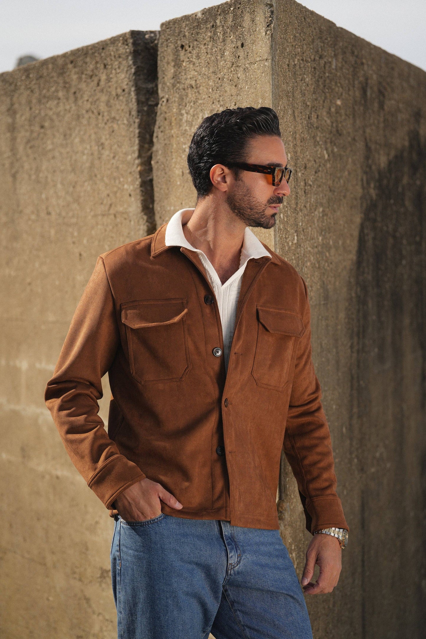 CAMEL SUEDE OUTERSHIRT