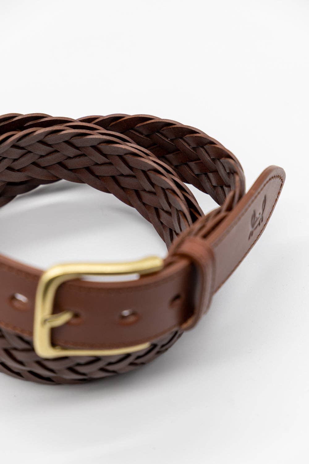 Brown Braided Leather Belt: 100