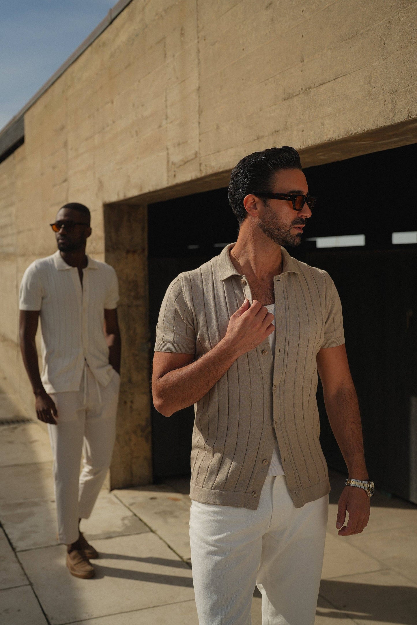 KNITTED CUBAN COLLAR TAUPE SHIRT