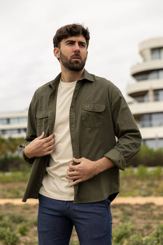Khaki Washed Cotton Overshirt