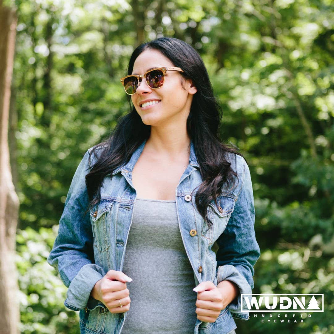 Real Zebra 1/2 Wood Browline Style RetroShade Sunglasses by WUDN