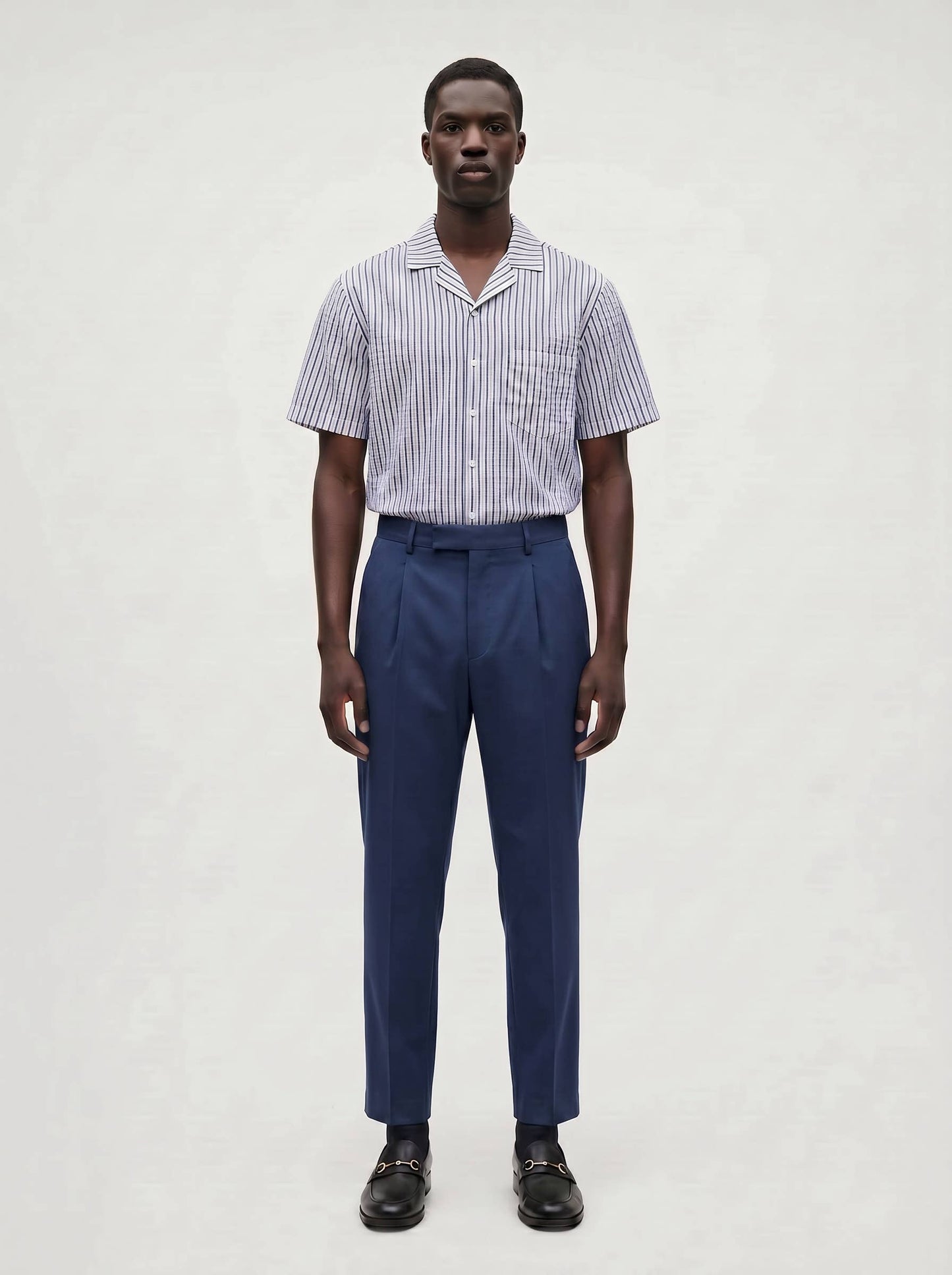 Sailor Seersucker Camp Shirt - Navy/White