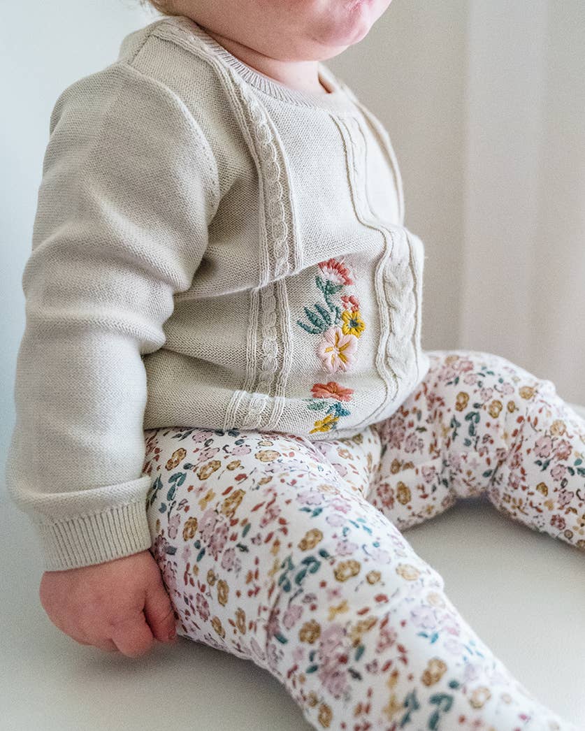 Floral Jersey Stretch Baby Legging Pants  (Organic Cotton)