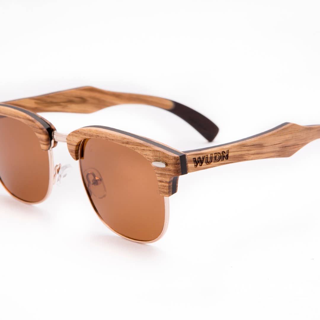 Real Zebra 1/2 Wood Browline Style RetroShade Sunglasses by WUDN