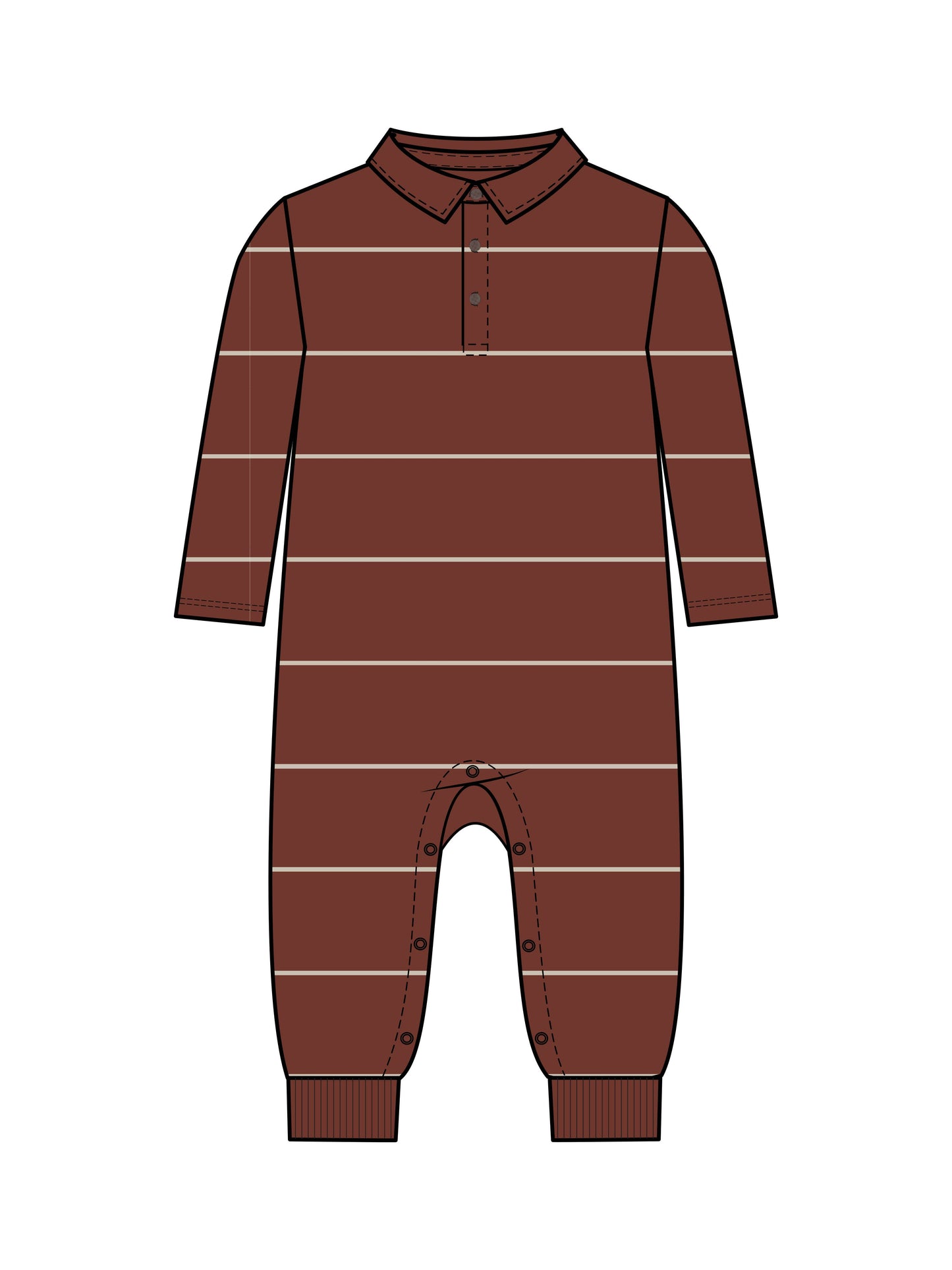 Fritz Long Sleeve Collared Romper - Hunter Stripe / Garnet
